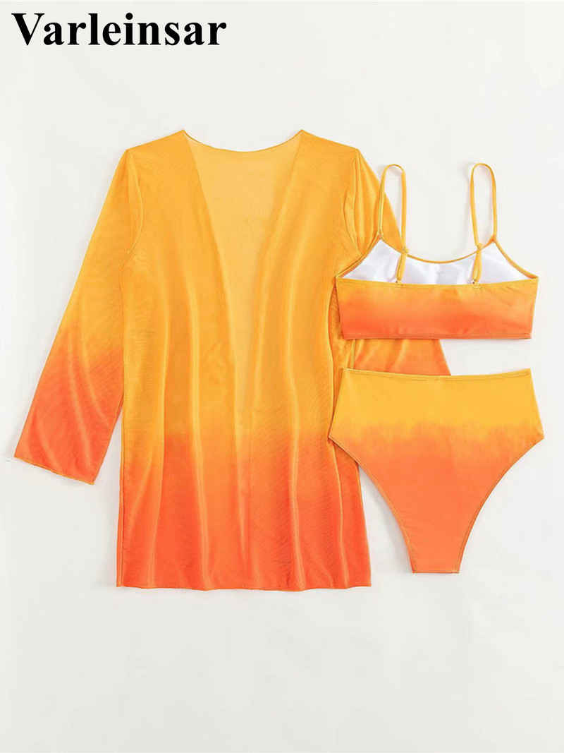 Nyakkendőfesték Cover Up Női fürdőruha magas derekú bikini női fürdőruha Háromrészes bikini szett fürdőruha Swim Lady V4324