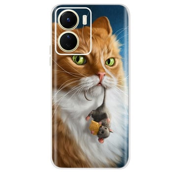 Για Vivo Y16 Case Cute Cat Colorful Flowers Βαμμένο κάλυμμα 6,51\'\' Μαλακή θήκη τηλεφώνου σιλικόνης για Vivo Y16 Y 16 VivoY16 Coque Bumper