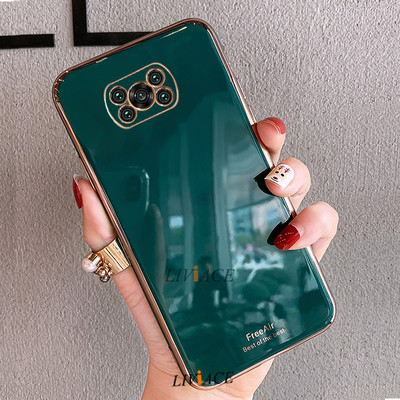 Луксозен силиконов калъф за телефон Xiaomi Mi Poco X3 Nfc X3 Pro Gold Edge Мек защитен заден капак на Poko X3pro X3nfc 3x