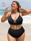 Nagy méretű tömör bordás bikini 2023 női szexi magas derék Női fürdőruha push up fürdőruha női mikro bikini túlméretezett 3XL