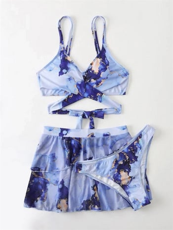 3 χρώματα) Marble print Three Piece Sexy Bikini Swimsuit Beach Φούστα Μαγιό Γυναικεία Μαγιό Μόδα Καλοκαιρινό μαγιό παραλίας