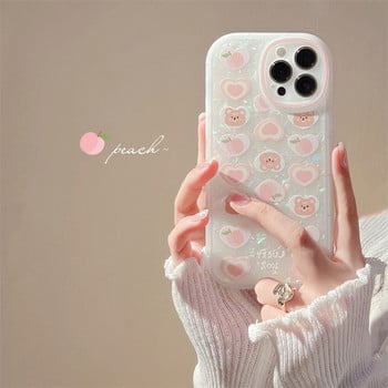 За iphone 11 12 13 Pro Max Mini Phone Case Shell Cute Peach Bear Colorful Love Pearl Hanging Chain За iphone Xr X Xs Max 7 8 P