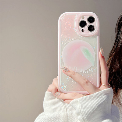 За iphone 11 12 13 Pro Max Mini Phone Case Shell Cute Peach Bear Colorful Love Pearl Hanging Chain За iphone Xr X Xs Max 7 8 P