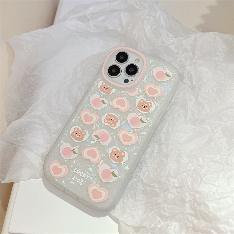 Για iphone 11 12 13 Pro Max Mini Θήκη Τηλεφώνου Κέλυφος Cute Peach Bear Colorful Love Pearl Hanging Chain Για iphone Xr X Xs Max 7 8 P