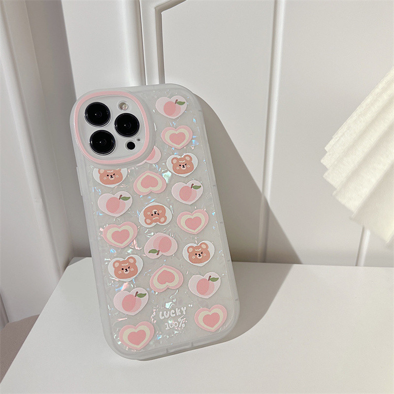 Για iphone 11 12 13 Pro Max Mini Θήκη Τηλεφώνου Κέλυφος Cute Peach Bear Colorful Love Pearl Hanging Chain Για iphone Xr X Xs Max 7 8 P