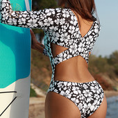 Peachtan Floral print ολόσωμο γυναικείο μαγιό Μακρυμάνικο μαγιό Μαγιό conjunto biquinis feminino trajes de baño mujer