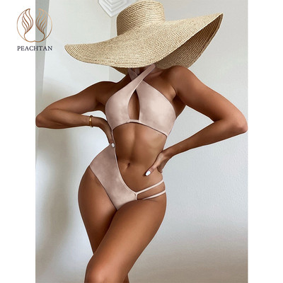 Costum de baie dintr-o bucată, cu halter peachtan, costume de baie imprimate pentru femei