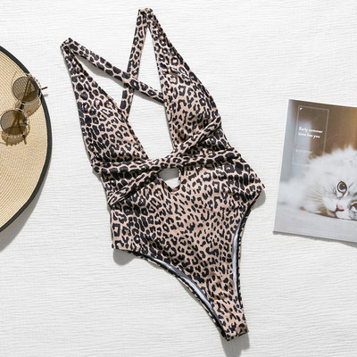Peachtan Leopard mintás egyrészes fürdőruha női Mély v-nyakú bikini 2021 Bandage fürdőruha monokini fürdőruha női fürdőruha