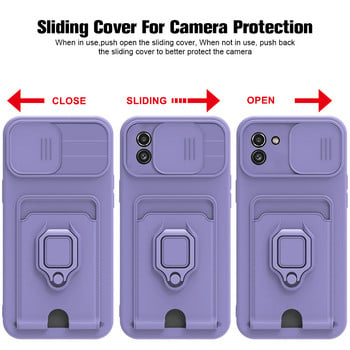 A03 Case Slide Window Protector Cover за Samsung Galaxy A03 Wallet Card Slot Cases за Samsung A03s A03 Core Magnetic Ring Shel