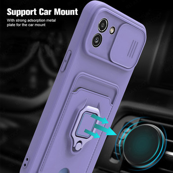 A03 Case Slide Window Protector Cover за Samsung Galaxy A03 Wallet Card Slot Cases за Samsung A03s A03 Core Magnetic Ring Shel