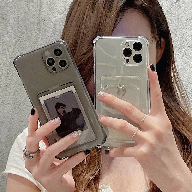 Átlátszó kártyanyílás táskatartó tok iPhone11 13 12 Pro Max X XS XR Max SE 2020 7 8 Plus átlátszó ütésálló puha pénztárcahuzathoz