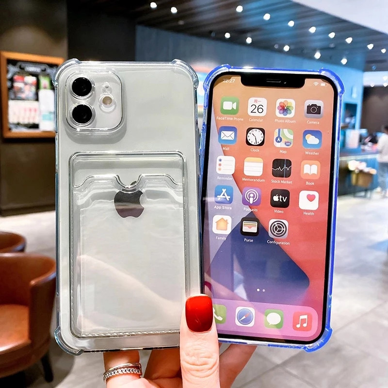 Átlátszó kártyanyílás táskatartó tok iPhone11 13 12 Pro Max X XS XR Max SE 2020 7 8 Plus átlátszó ütésálló puha pénztárcahuzathoz