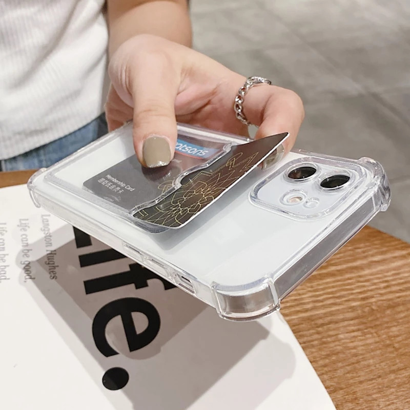 Átlátszó kártyanyílás táskatartó tok iPhone11 13 12 Pro Max X XS XR Max SE 2020 7 8 Plus átlátszó ütésálló puha pénztárcahuzathoz