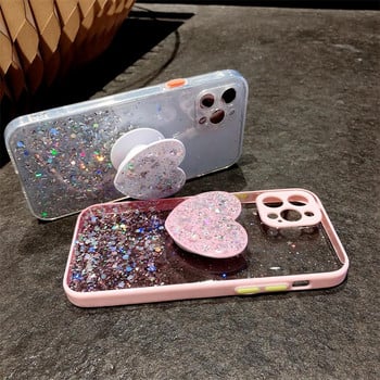 Pocox4 Love Heart Gradient Glitter Holder Case On за Xiaomi Mi Poco X4 M4 Pro 4g 5g X4pro M4pro X3 F3 M3 Силиконов капак със стойка