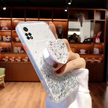 Pocox4 Love Heart Gradient Glitter Holder Case On за Xiaomi Mi Poco X4 M4 Pro 4g 5g X4pro M4pro X3 F3 M3 Силиконов капак със стойка