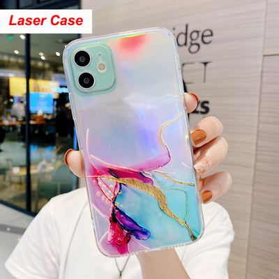 για iPhone 14 13 12 11 Pro Max Mini XS X XR 7 8 Plus SE3 2020 Θήκη IMD Laser Bling Marble Soft Clear Cover Funda Housing Coque