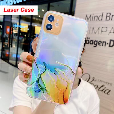 για iPhone 14 13 12 11 Pro Max Mini XS X XR 7 8 Plus SE3 2020 Θήκη IMD Laser Bling Marble Soft Clear Cover Funda Housing Coque