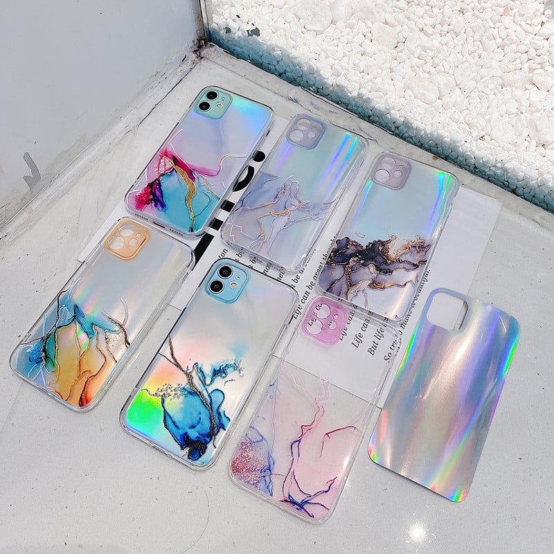 για iPhone 14 13 12 11 Pro Max Mini XS X XR 7 8 Plus SE3 2020 Θήκη IMD Laser Bling Marble Soft Clear Cover Funda Housing Coque