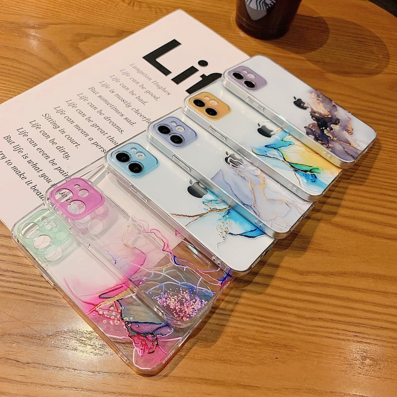 για iPhone 14 13 12 11 Pro Max Mini XS X XR 7 8 Plus SE3 2020 Θήκη IMD Laser Bling Marble Soft Clear Cover Funda Housing Coque