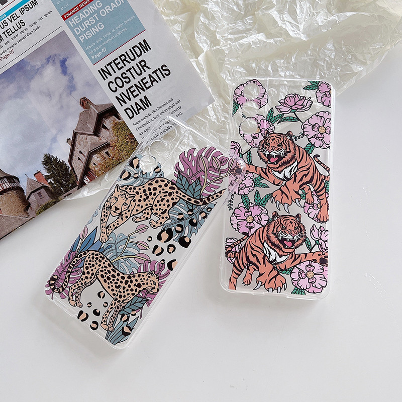 за Samsung Galaxy S22 S21 S20 Ultra Plus FE 5G A53 A73 A52S A33 A72 A13 Калъф Cute Tiger Leopard Clear Soft Full Camera Cover