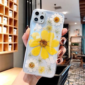 Διάφανη θήκη TPU για iPhone 13 12 11 Pro Max XS X XR 7 8 Plus Θήκη Real Dry Flower Anti-scratch Epoxy Soft Back Cover Funda