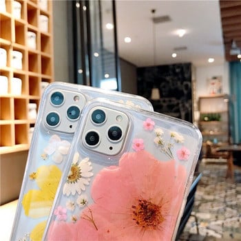 Διάφανη θήκη TPU για iPhone 13 12 11 Pro Max XS X XR 7 8 Plus Θήκη Real Dry Flower Anti-scratch Epoxy Soft Back Cover Funda