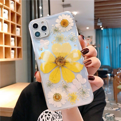 Прозрачен TPU калъф за iPhone 13 12 11 Pro Max XS X XR 7 8 Plus Case Real Dry Flower Anti-scratch Епоксидна мека задна корица Funda