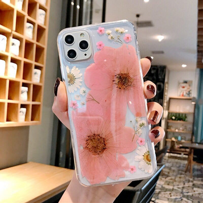 Прозрачен TPU калъф за iPhone 13 12 11 Pro Max XS X XR 7 8 Plus Case Real Dry Flower Anti-scratch Епоксидна мека задна корица Funda