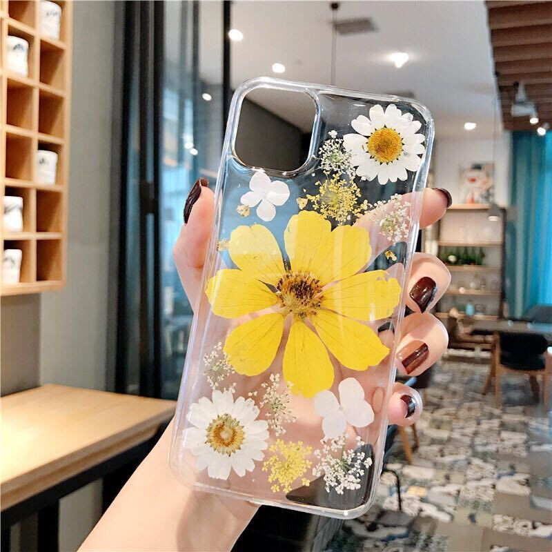 Прозрачен TPU калъф за iPhone 13 12 11 Pro Max XS X XR 7 8 Plus Case Real Dry Flower Anti-scratch Епоксидна мека задна корица Funda