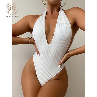 Peachtan bordázott egyrészes női fürdőruha magas szabású fürdőruha kötőfékes fürdőruha conjunto biquinis feminino trajes de baño mujer