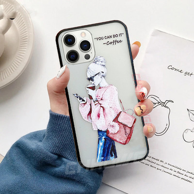 Мек TPU калъф Cartoon Girl за iPhone 12 11 Pro Max 12mini SE 2020 8 7 6s 6 Plus X XR XS Max матов прозрачен заден капак Coque