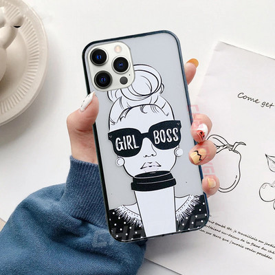 Мек TPU калъф Cartoon Girl за iPhone 12 11 Pro Max 12mini SE 2020 8 7 6s 6 Plus X XR XS Max матов прозрачен заден капак Coque