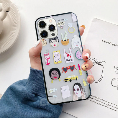 Мек TPU калъф Cartoon Girl за iPhone 12 11 Pro Max 12mini SE 2020 8 7 6s 6 Plus X XR XS Max матов прозрачен заден капак Coque