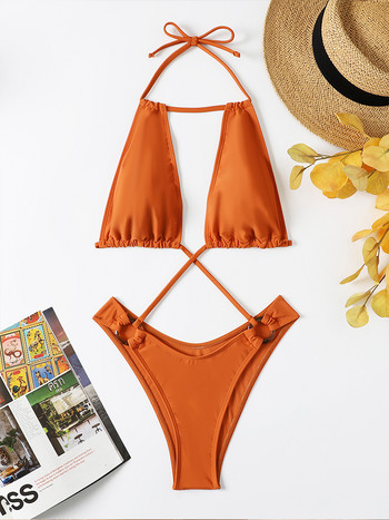 Sexy hollow out Brazilian Thong Bikini Mujer Γυναικεία 2022 Bandage Solid Swimsuit Micro μονοκόμματο μαγιό Καλοκαιρινό beachwea