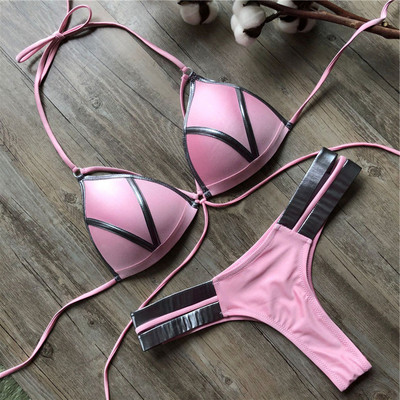 Costum de baie roșu Costum de baie Push Up Femei Biquini Halter Costum de baie căptușit Set de bikini brazilian cu ștanțare aurie Tanga 2021 Bikini sexy