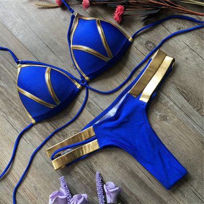 Costum de baie roșu Costum de baie Push Up Femei Biquini Halter Costum de baie căptușit Set de bikini brazilian cu ștanțare aurie Tanga 2021 Bikini sexy