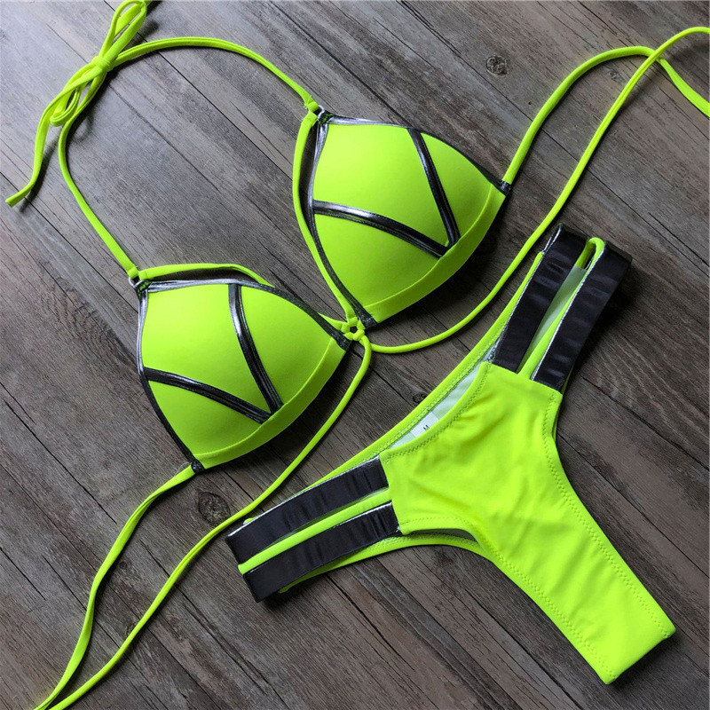 Costum de baie roșu Costum de baie Push Up Femei Biquini Halter Costum de baie căptușit Set de bikini brazilian cu ștanțare aurie Tanga 2021 Bikini sexy