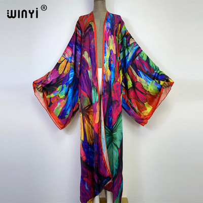 Novi WINYI Ljetni kupaći kostim s printom leptira za plažu 2022. Elegantni afrički ženski boho kardigan seksi blagdanski kimono dugih rukava