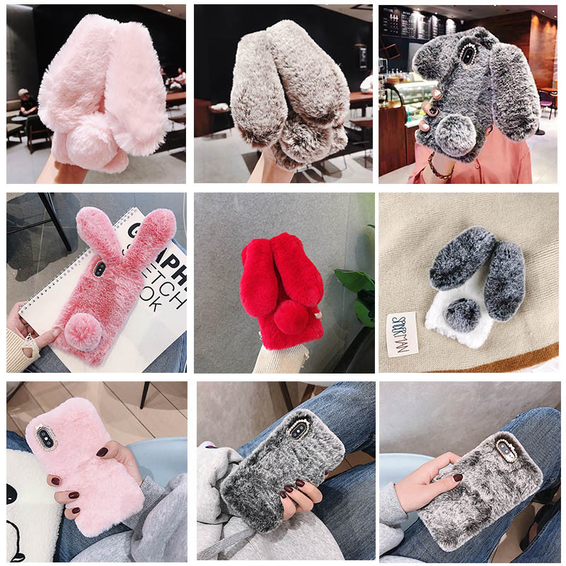 Плюшен калъф с 3D заешки уши за Samsung Galaxy S20 FE S22 Ultra S21 Plus Note 20 A21S A02S A12 A22 A32 A42 A52 A72 A51 A71 A50