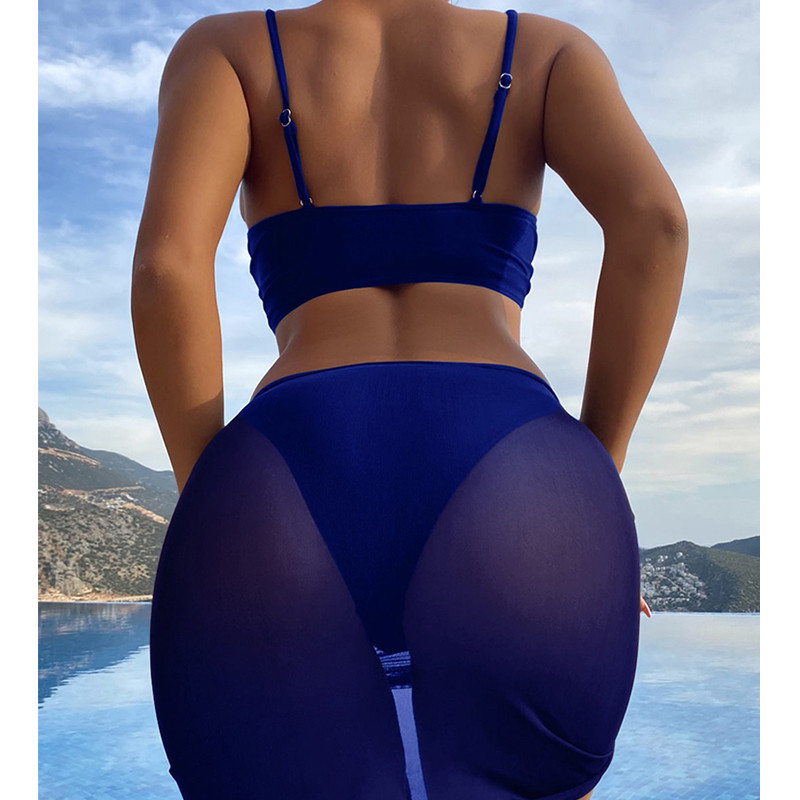 3 részes bikini szett Női fürdőruha Nyári Solid fürdőruha Push Up Bikini Strandruha Faux Pearl Shell Cup fürdőruha fürdőruha
