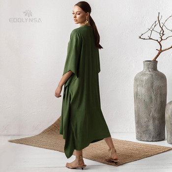 2023 Μακρύ Κόκκινο Kaftan Plus Size V-neck Maxi Φόρεμα Καλοκαιρινό Γυναικεία Ρούχα Παραλία Κάλυμμα μαγιό ρόμπα de plage sarong Q1344