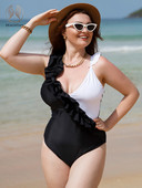 Dámske jednodielne plavky s vysokým výstrihom a volánikmi 3XL, veľkosť 3XL, veľkosť 2023, sexi, s vysokým výstrihom, push-up, monokini, plavky.