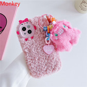 3D сладък розов Monster Bow Мек калъф за телефон за iPhone 13 Pro Max Case 14 12 11 pro max Зимни топли пухкави плюшени задни корици Fundas