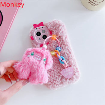 Μαλακή θήκη τηλεφώνου 3D Cute Pink Monster Bow για iPhone 13 Pro Max Case 14 12 11 pro max Winter Warm Fluffy Plush Back Covers Fundas