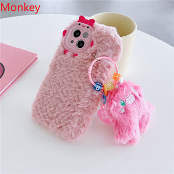 Μαλακή θήκη τηλεφώνου 3D Cute Pink Monster Bow για iPhone 13 Pro Max Case 14 12 11 pro max Winter Warm Fluffy Plush Back Covers Fundas