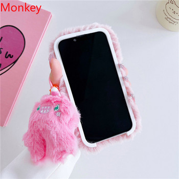 Μαλακή θήκη τηλεφώνου 3D Cute Pink Monster Bow για iPhone 13 Pro Max Case 14 12 11 pro max Winter Warm Fluffy Plush Back Covers Fundas