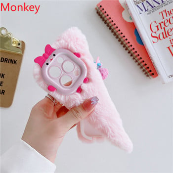 Μαλακή θήκη τηλεφώνου 3D Cute Pink Monster Bow για iPhone 13 Pro Max Case 14 12 11 pro max Winter Warm Fluffy Plush Back Covers Fundas