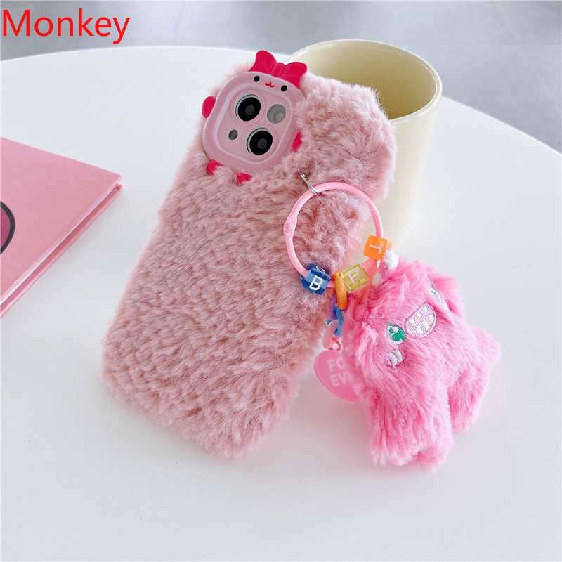 3D сладък розов Monster Bow Мек калъф за телефон за iPhone 13 Pro Max Case 14 12 11 pro max Зимни топли пухкави плюшени задни корици Fundas