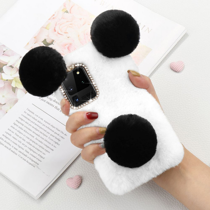 За Samsung Galaxy A02S A73 5G A51 A71 A50 A70 A30 A21S A22 S22 S20 S21 Plus Note 20 Ultra TPU Cute Panda Плюшен пухкав калъф за телефон
