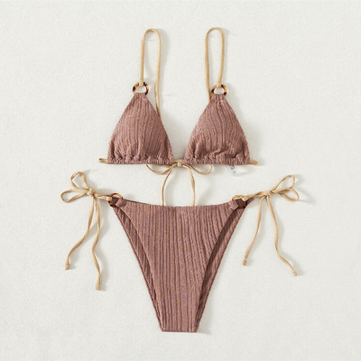 2023-as szexi bikini szett aranyos fehér sima gyűrűvel összekapcsolt spagetti pánt háromszög tanga biquini fürdőruha fürdőruha Női fürdőruha B0